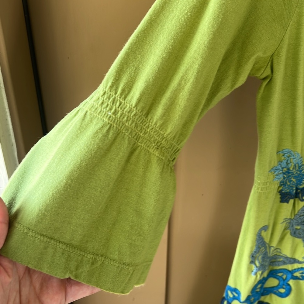 Johnny Was Lime Green Mini Dress with Blue Floral Embroidery - Picture 4 of 8